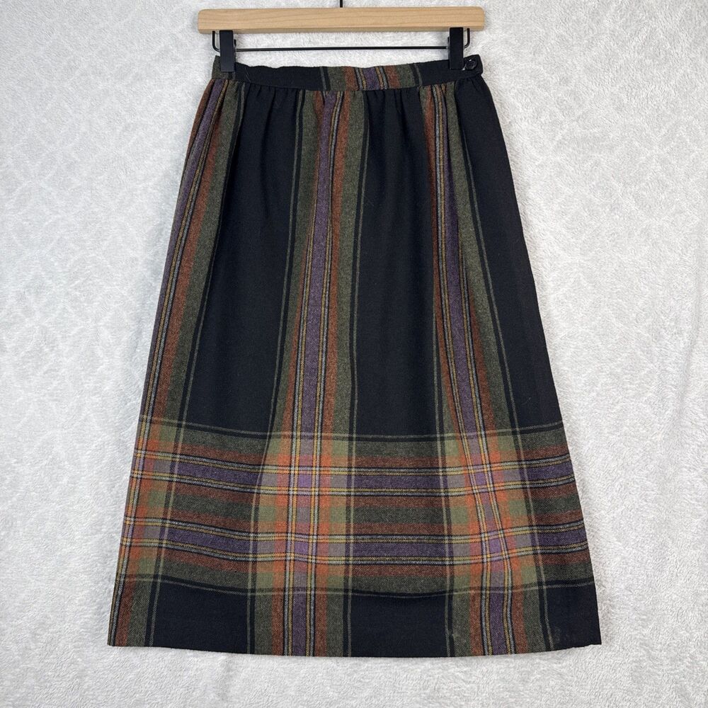 Vtg Wool Midi Wrap Skirt Small 26" Waist Plaid 90s Punk Academia Preppy Grunge